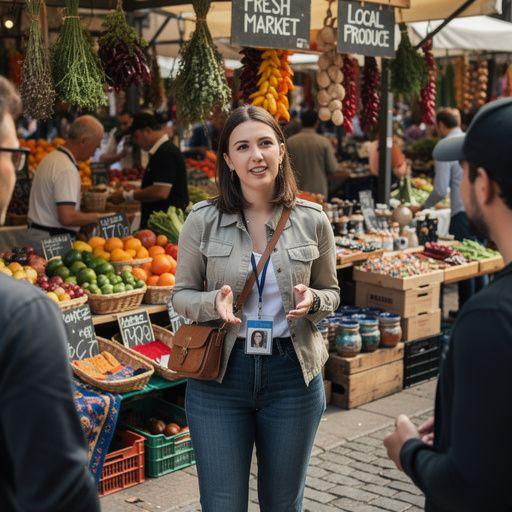 Mapa okolicy z zaznaczonymi punktami gastronomicznymi i ich godzinami otwarcia.
